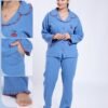 Rose Miss Pyjama boutonné gaufré – Réf 17033 – Bleu jean