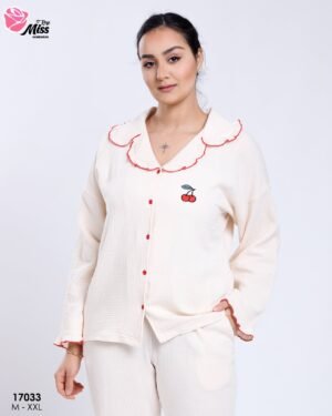 Rose Miss Pyjama boutonné gaufré – Réf 17033 – Écru