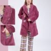 Rose Miss Ensemble pyjama à carreaux et peignoir fourrure 3 pièces – Réf 17034 – Bordeaux