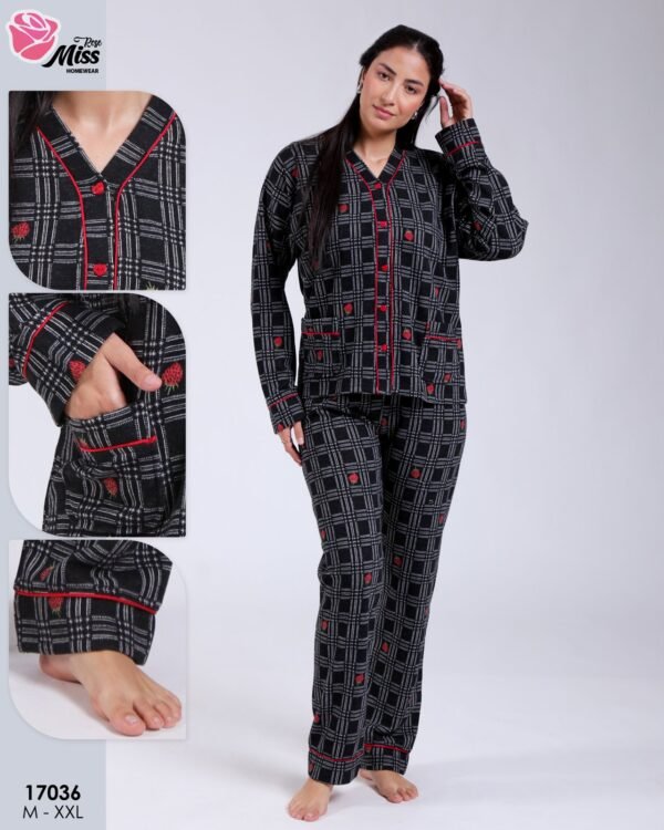 Rose Miss Pyjama boutonné à carreaux – Réf 17036 – Noir