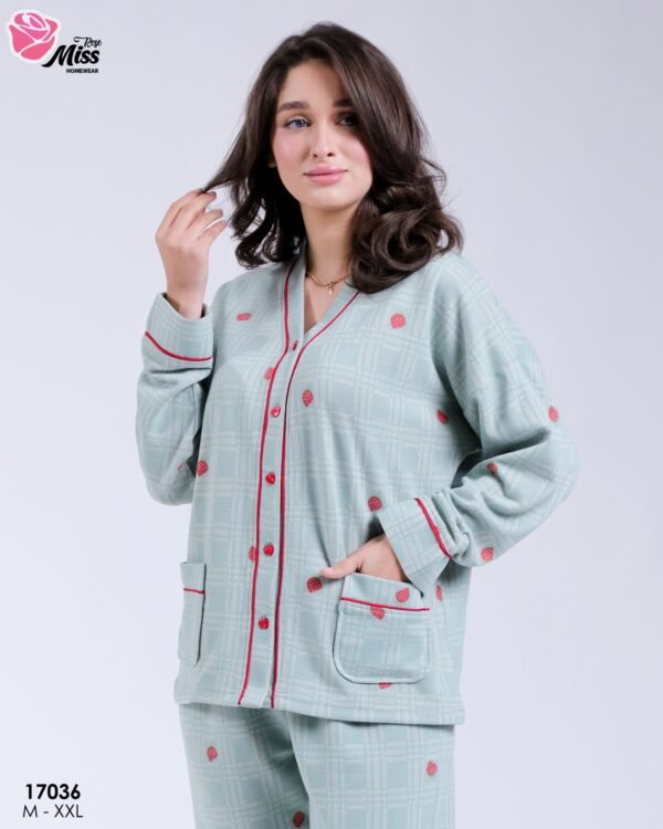 Rose Miss Pyjama boutonné à carreaux – Réf 17036 – Vert d'eau