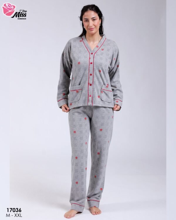 Rose Miss Pyjama boutonné à carreaux – Réf 17036 – Gris