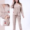 Rose Miss Pyjama velours côtelé boutonné – Réf 17039 – Beige