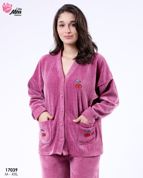 Rose Miss Pyjama velours côtelé boutonné – Réf 17039 – Framboise