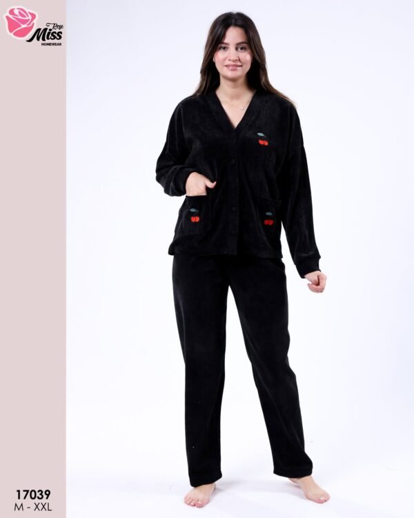 Rose Miss Pyjama velours côtelé boutonné – Réf 17039 – Noir