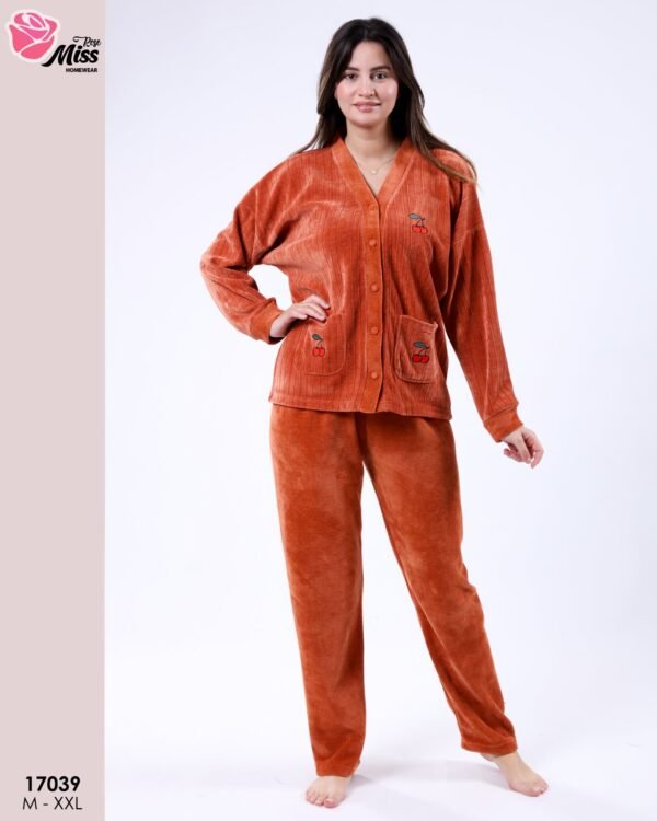 Rose Miss Pyjama velours côtelé boutonné – Réf 17039 – Rouille