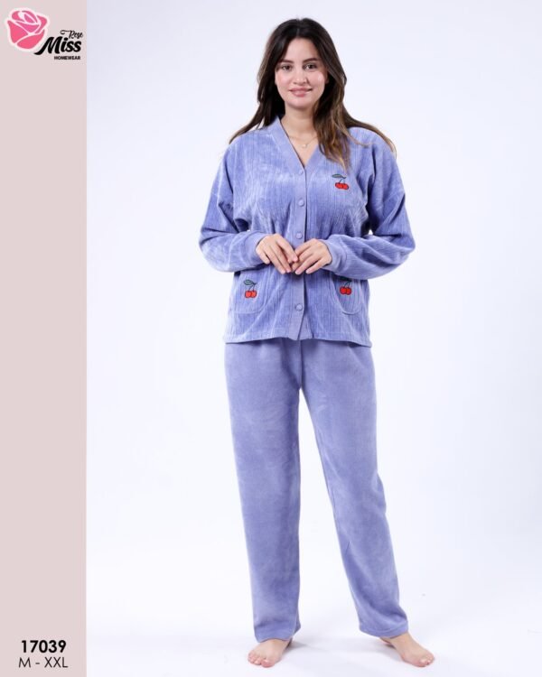 Rose Miss Pyjama velours côtelé boutonné – Réf 17039 – Bleu lavande