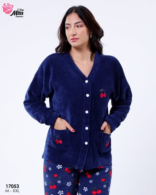Rose Miss Pyjama polaire boutonné cerises – Réf 17053 – Bleu marine