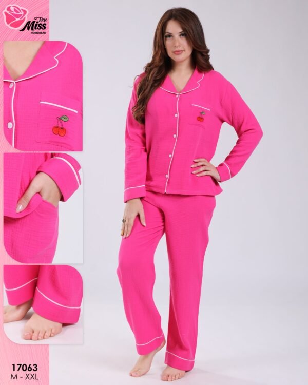 Rose Miss Pyjama chemise gaufré – Réf 17063 – Fuchsia