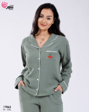 Rose Miss Pyjama chemise gaufré – Réf 17063 – Vert kaki