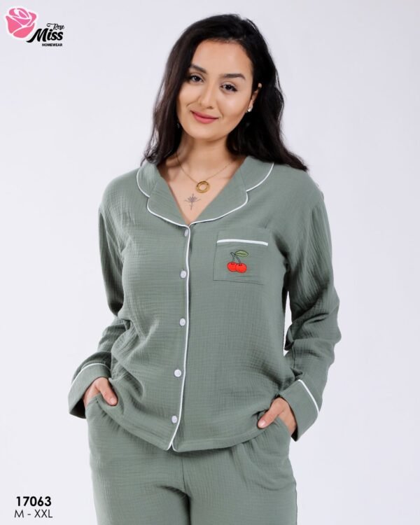 Rose Miss Pyjama chemise gaufré – Réf 17063 – Vert kaki