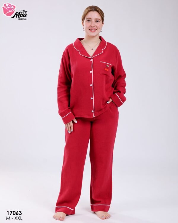 Rose Miss Pyjama chemise gaufré – Réf 17063 – Rouge