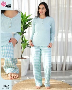 Rose Miss Pyjama pantalon à carreaux – Réf 17069 – Vert d'eau