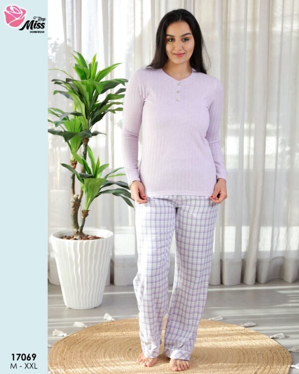 Rose Miss Pyjama pantalon à carreaux – Réf 17069 – Lilas