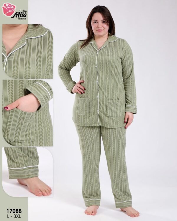 Rose Miss Pyjama chemise imprimé – Réf 17088 – Vert kaki