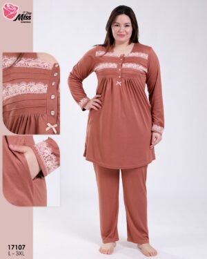 Rose Miss Pyjama tunique dentelle – Réf 17107 – Rouille