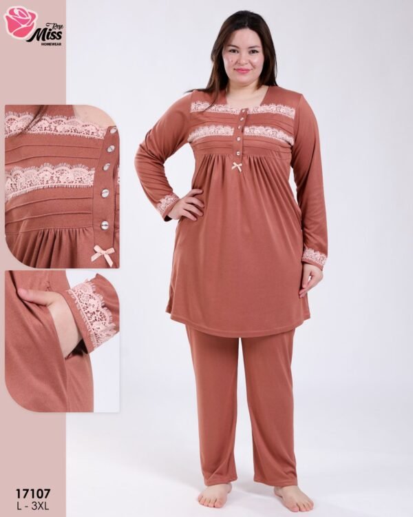 Rose Miss Pyjama tunique dentelle – Réf 17107 – Rouille
