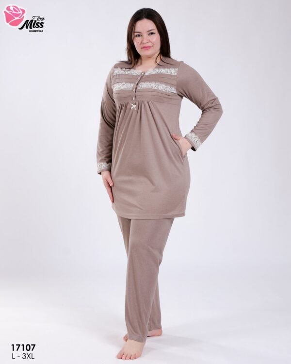 Rose Miss Pyjama tunique dentelle – Réf 17107 – Taupe