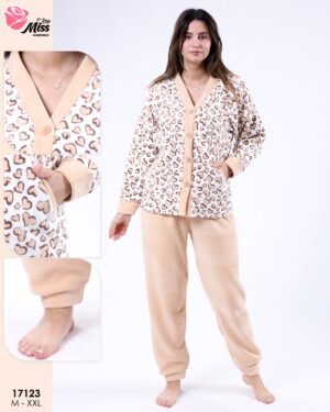 Rose Miss Pyjama polaire imprimé cœurs – Réf 17123 – Beige