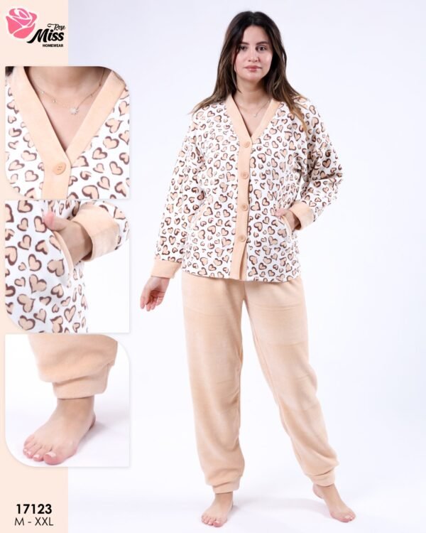 Rose Miss Pyjama polaire imprimé cœurs – Réf 17123 – Beige