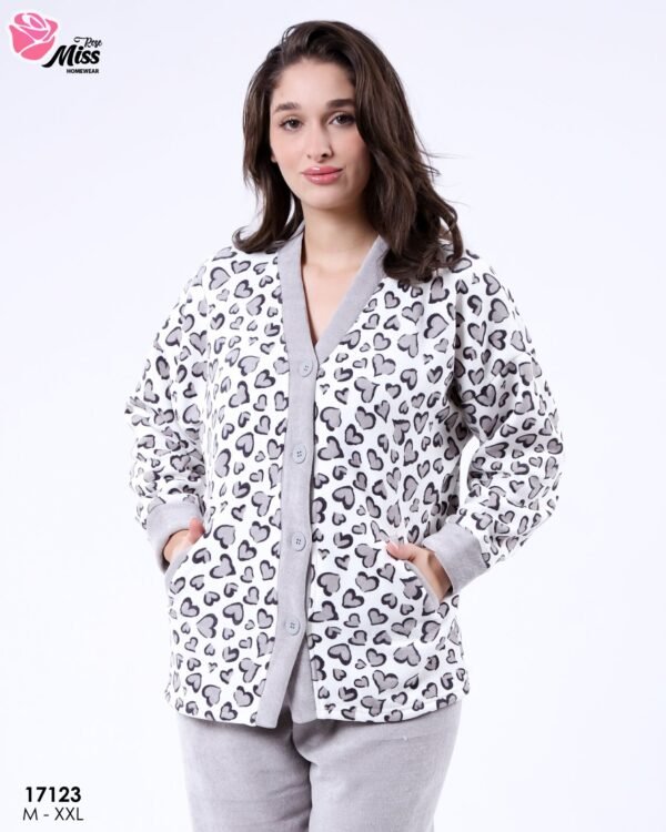 Rose Miss Pyjama polaire imprimé cœurs – Réf 17123 – Gris