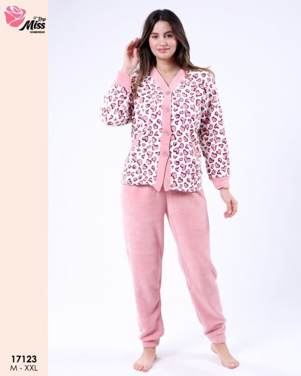 Rose Miss Pyjama polaire imprimé cœurs – Réf 17123 – Rose