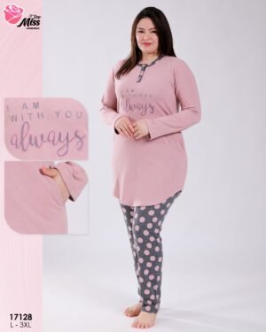 Rose Miss Pyjama tunique à pois – Réf 17128 – Vieux rose