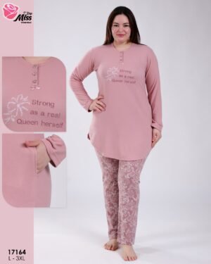 Rose Miss Pyjama tunique imprimé fleurs – Réf 17164 – Vieux rose