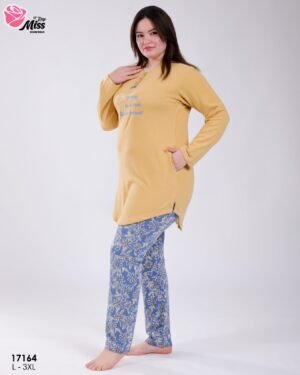 Rose Miss Pyjama tunique imprimé fleurs – Réf 17164 – Moutarde