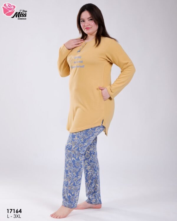 Rose Miss Pyjama tunique imprimé fleurs – Réf 17164 – Moutarde Rose Miss Pyjama tunique imprimé fleurs – Réf 17164 – Moutarde