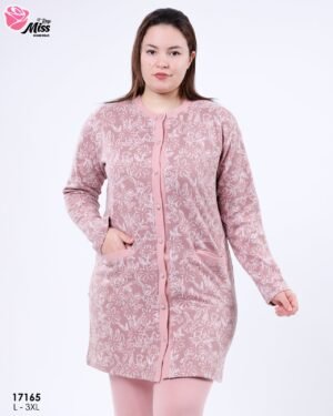 Rose Miss Pyjama tunique boutonnée fleurie – Réf 17165 – Vieux rose