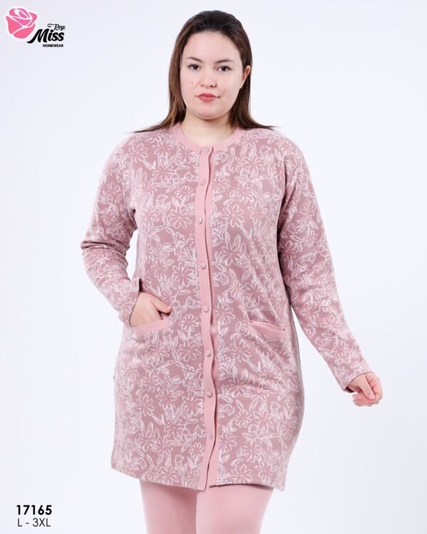 Rose Miss Pyjama tunique boutonnée fleurie – Réf 17165 – Vieux rose