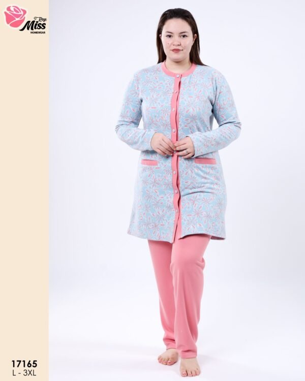 Rose Miss Pyjama tunique boutonnée fleurie – Réf 17165 – Bleu ciel