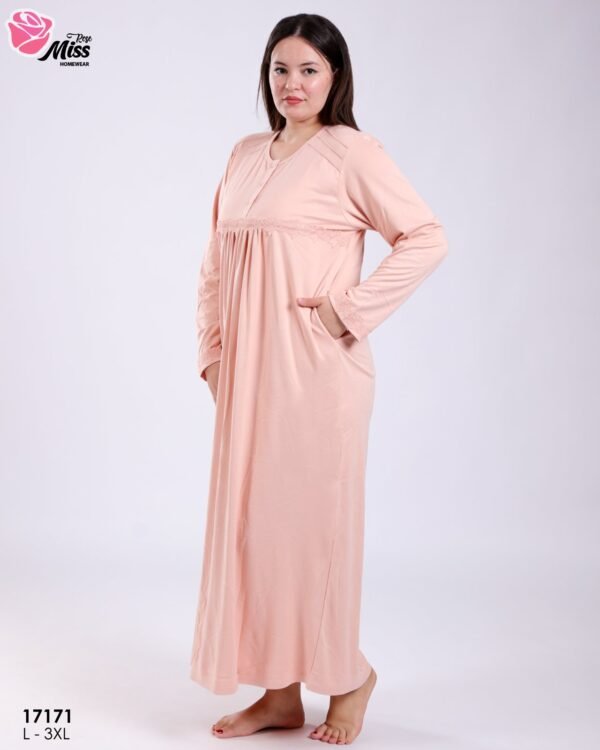 Rose Miss Chemise de nuit longue dentelle – Réf 17171 – Pêche