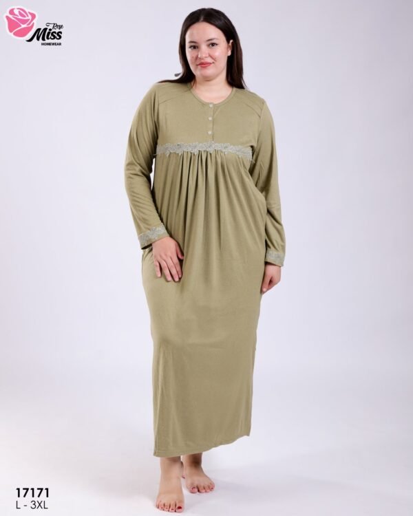 Rose Miss Chemise de nuit longue dentelle – Réf 17171 – Vert kaki