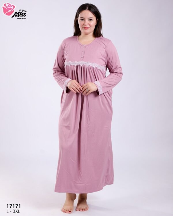 Rose Miss Chemise de nuit longue dentelle – Réf 17171 – Mauve
