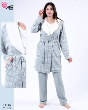 Rose Miss Ensemble pyjama Noël et peignoir 3 pièces – Réf 17195 – Vert d'eau