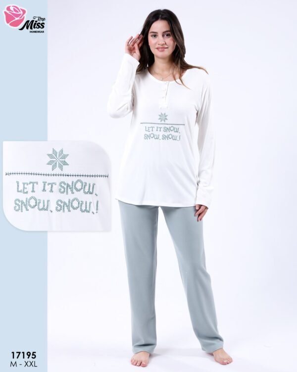 Rose Miss Ensemble pyjama Noël et peignoir 3 pièces – Réf 17195 – Blanc et vert