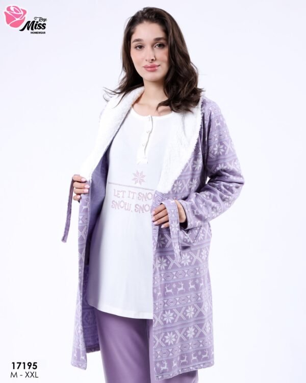 Rose Miss Ensemble pyjama Noël et peignoir 3 pièces – Réf 17195 – Lilas