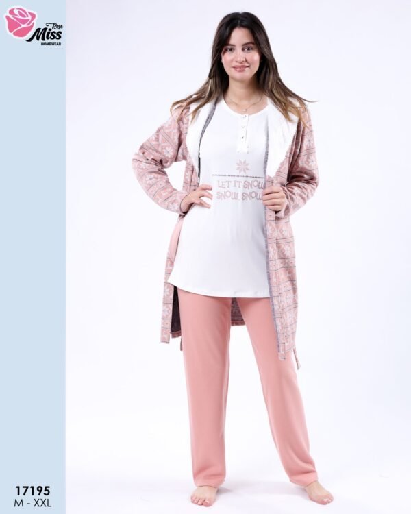Rose Miss Ensemble pyjama Noël et peignoir 3 pièces – Réf 17195 – Rose