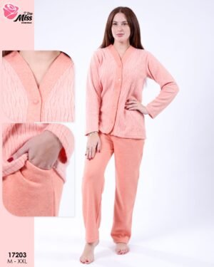Rose Miss Pyjama polaire boutonné – Réf 17203 – Pêche