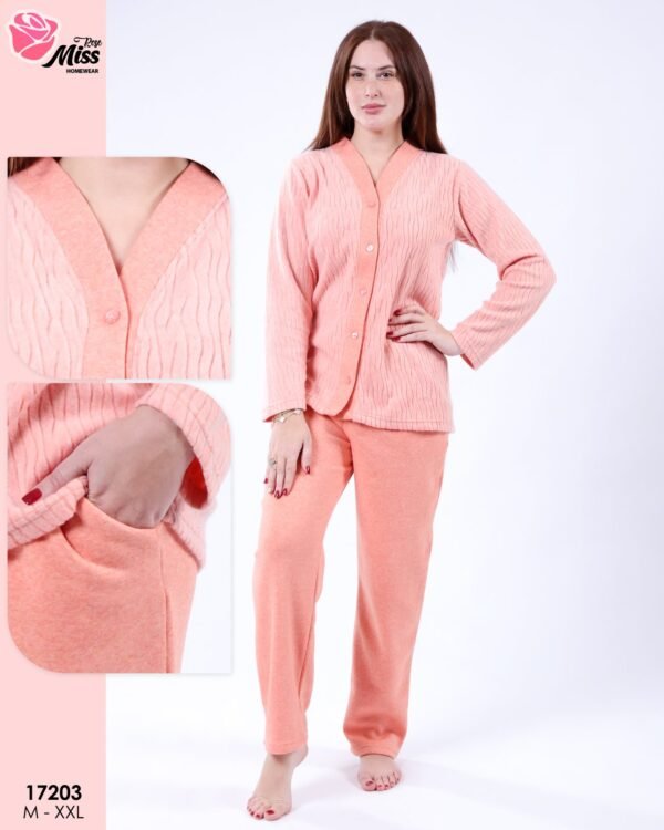 Rose Miss Pyjama polaire boutonné – Réf 17203 – Pêche