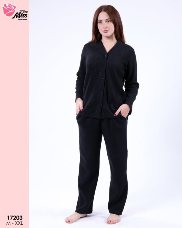 Rose Miss Pyjama polaire boutonné – Réf 17203 – Noir