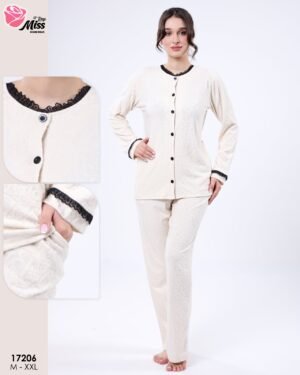 Rose Miss Pyjama boutonné jacquard – Réf 17206 – Écru
