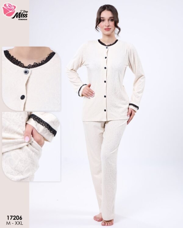 Rose Miss Pyjama boutonné jacquard – Réf 17206 – Écru