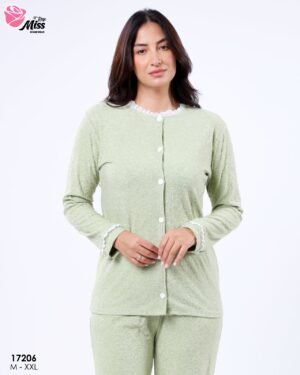 Rose Miss Pyjama boutonné jacquard – Réf 17206 – Vert sauge