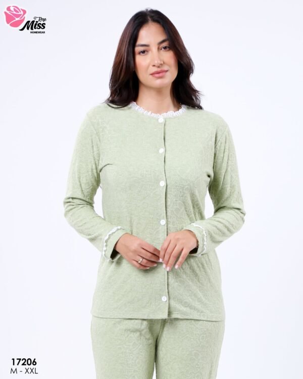 Rose Miss Pyjama boutonné jacquard – Réf 17206 – Vert sauge