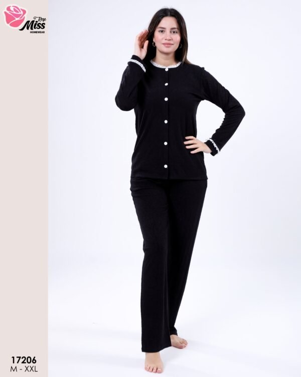 Rose Miss Pyjama boutonné jacquard – Réf 17206 – Noir