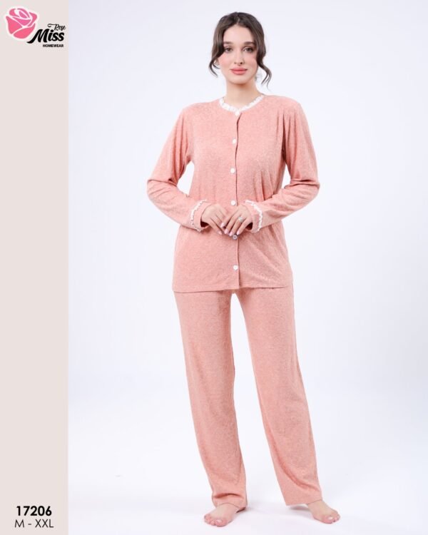 Rose Miss Pyjama boutonné jacquard – Réf 17206 – Pêche