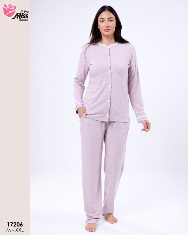 Rose Miss Pyjama boutonné jacquard – Réf 17206 – Mauve